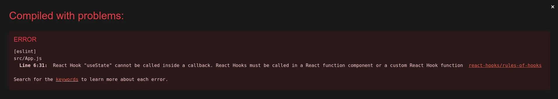 React Hook “useState” cannot be called inside a callback. React Hooks must be called in a React function component or a custom React Hook function  react-hooks/rules-of-hooks