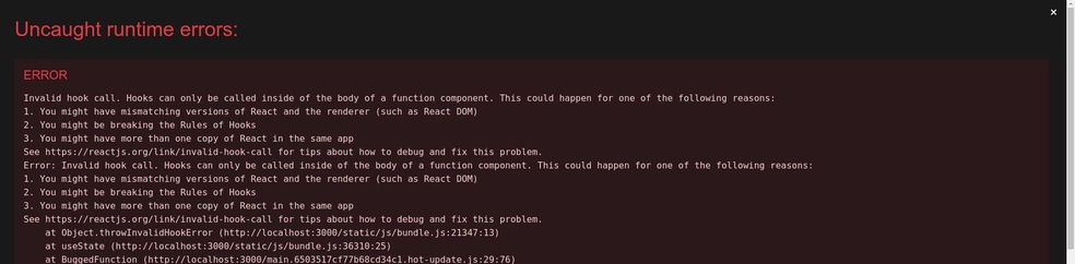 Invalid hook call. Hooks can only be called inside of the body of a function component. This could happen for one of the following reasons