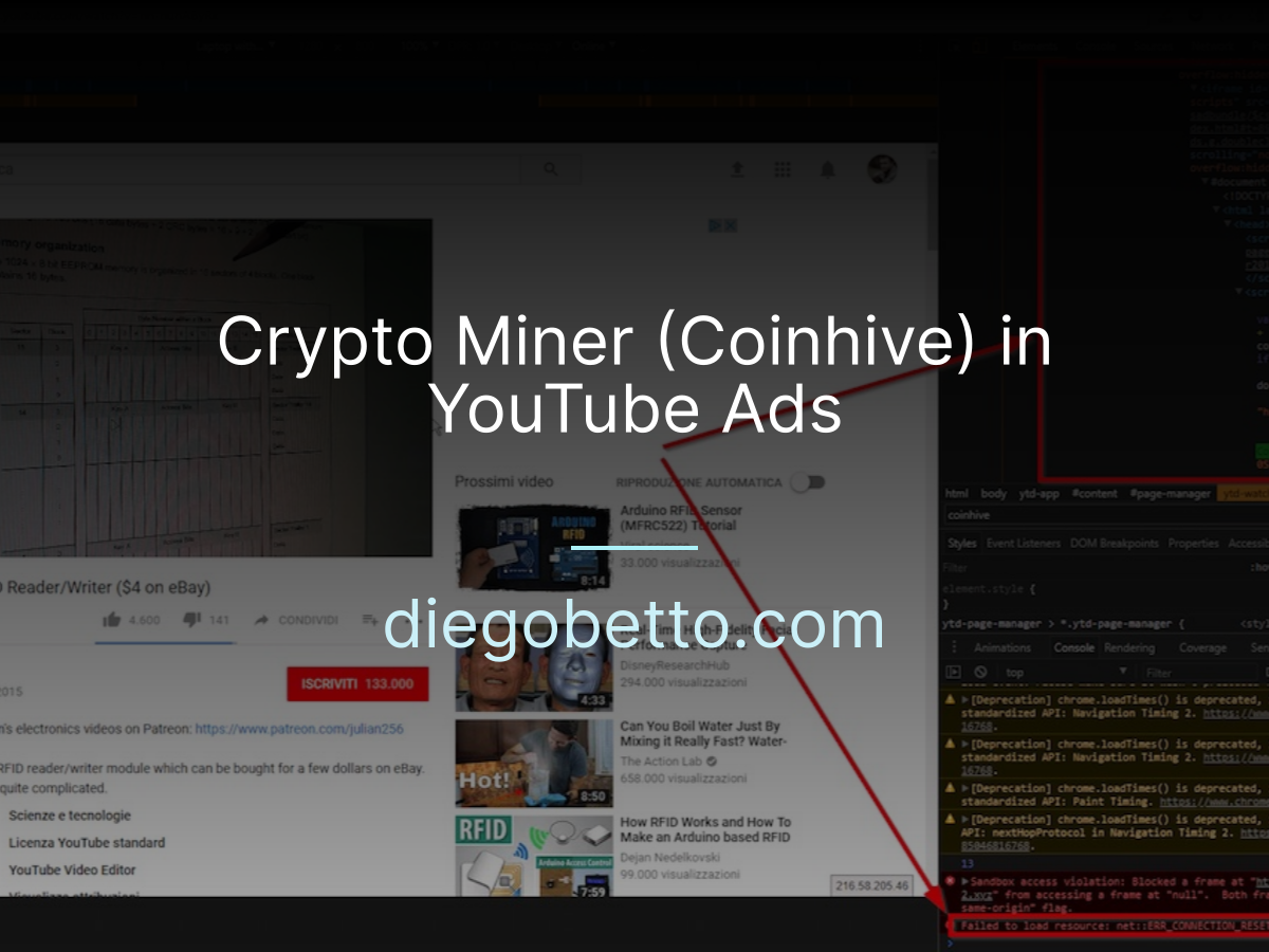 Crypto Miner (Coinhive) in YouTube Ads - Diego Betto